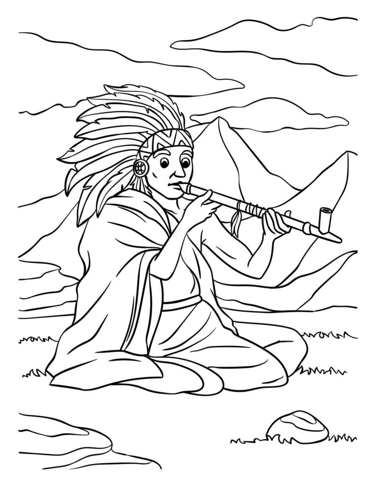Coloriage indien amérindien avec calumet vecteur