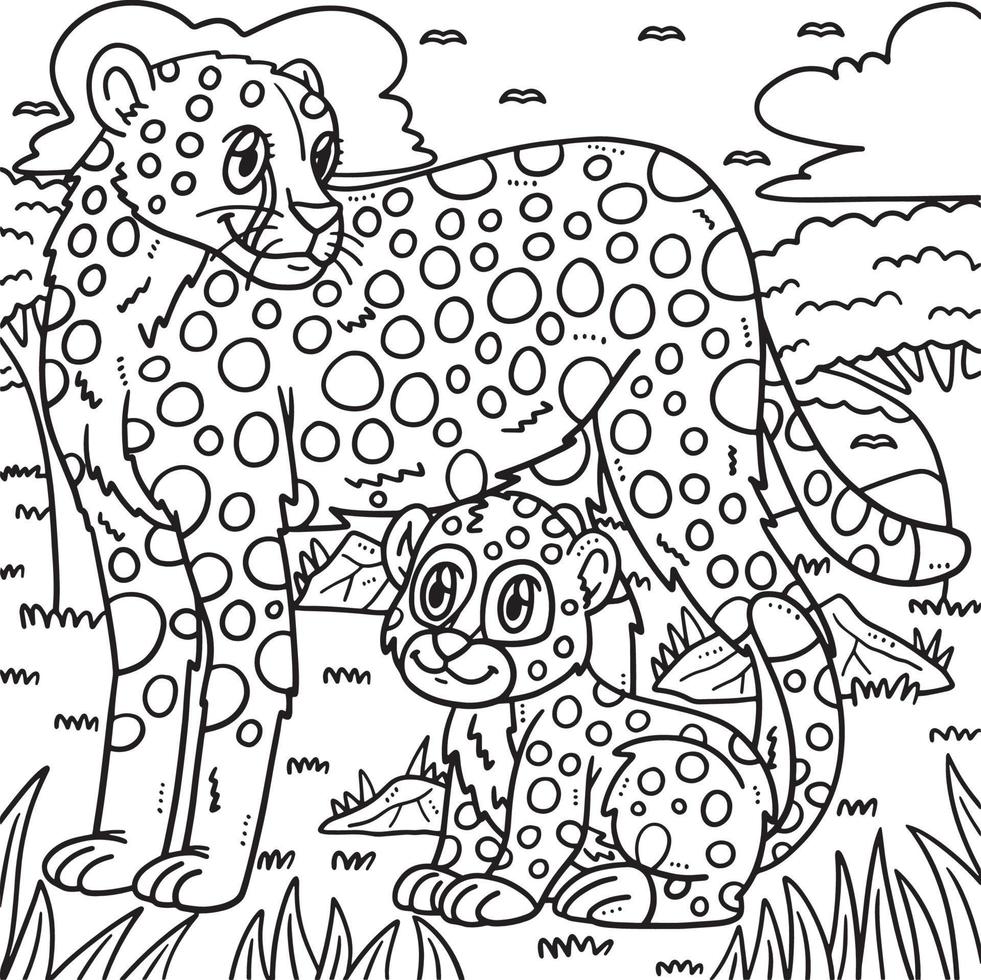 coloriage mère guépard et bébé guépard vecteur