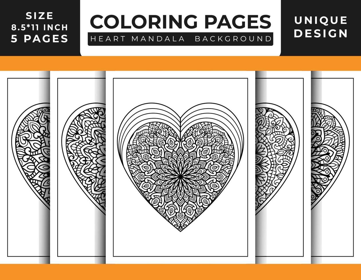 pages de coloriage d'art de motif de mandala floral en forme de coeur pour adultes, dessins au trait dessinés à la main, pages de coloriage de mandala floral de coeur de griffonnage vecteur