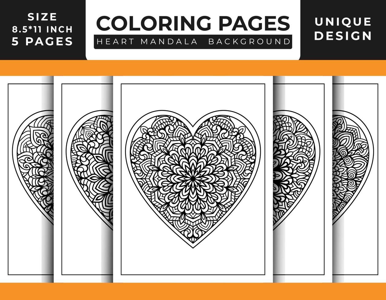 pages de coloriage d'art de motif de mandala floral en forme de coeur pour adultes, dessins au trait dessinés à la main, pages de coloriage de mandala floral de coeur de griffonnage vecteur