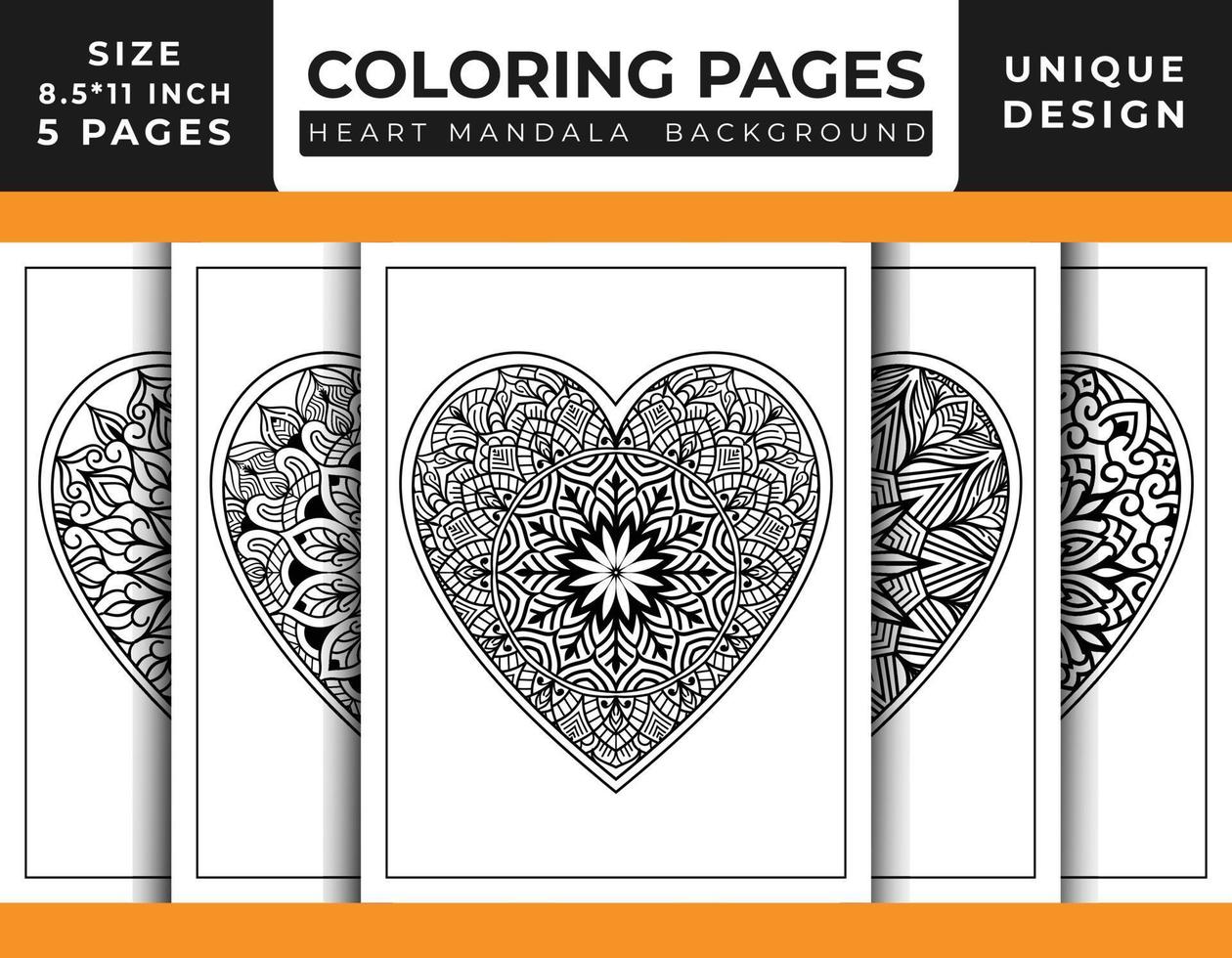 pages de coloriage d'art de motif de mandala floral en forme de coeur pour adultes, dessins au trait dessinés à la main, pages de coloriage de mandala floral de coeur de griffonnage vecteur