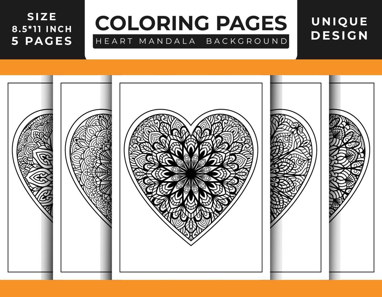 pages de coloriage d'art de motif de mandala floral en forme de coeur pour adultes, dessins au trait dessinés à la main, pages de coloriage de mandala floral de coeur de griffonnage vecteur