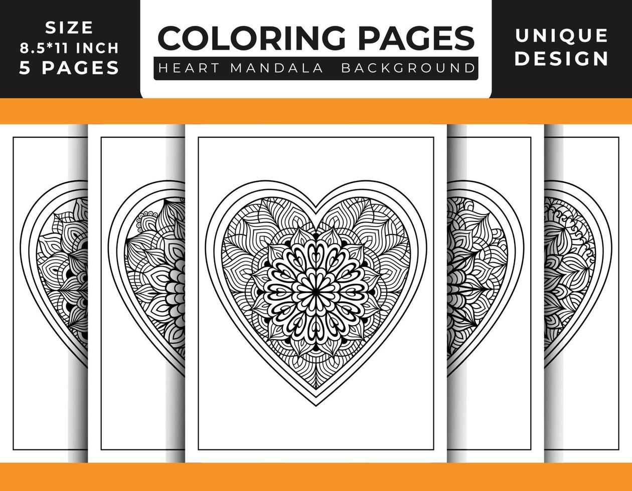 pages de coloriage d'art de motif de mandala floral en forme de coeur pour adultes, dessins au trait dessinés à la main, pages de coloriage de mandala floral de coeur de griffonnage vecteur