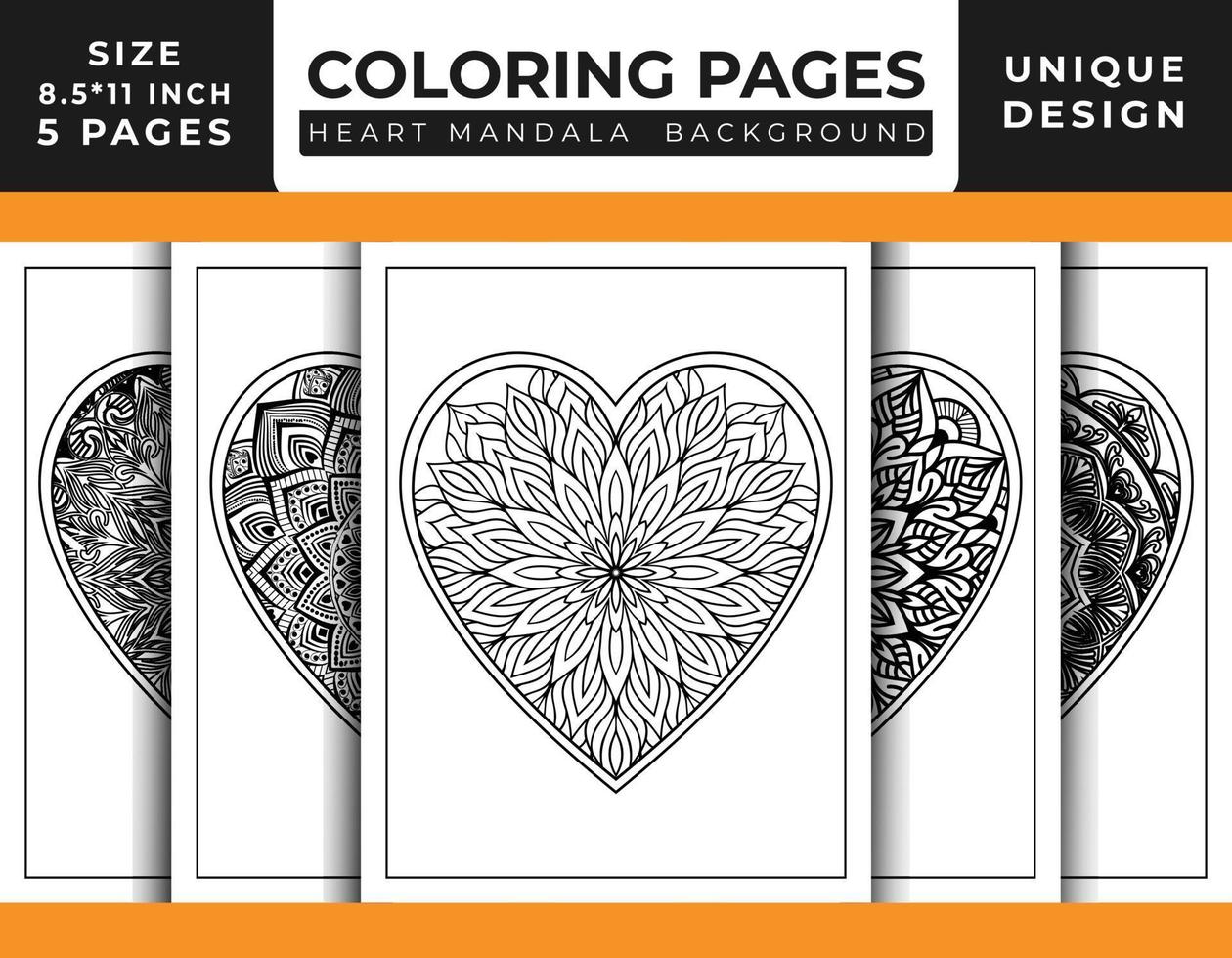 pages de coloriage d'art de motif de mandala floral en forme de coeur pour adultes, dessins au trait dessinés à la main, pages de coloriage de mandala floral de coeur de griffonnage vecteur