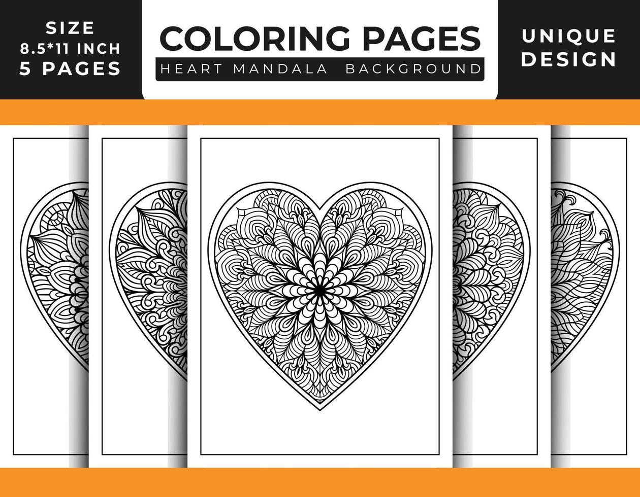 pages de coloriage d'art de motif de mandala floral en forme de coeur pour adultes, dessins au trait dessinés à la main, pages de coloriage de mandala floral de coeur de griffonnage vecteur