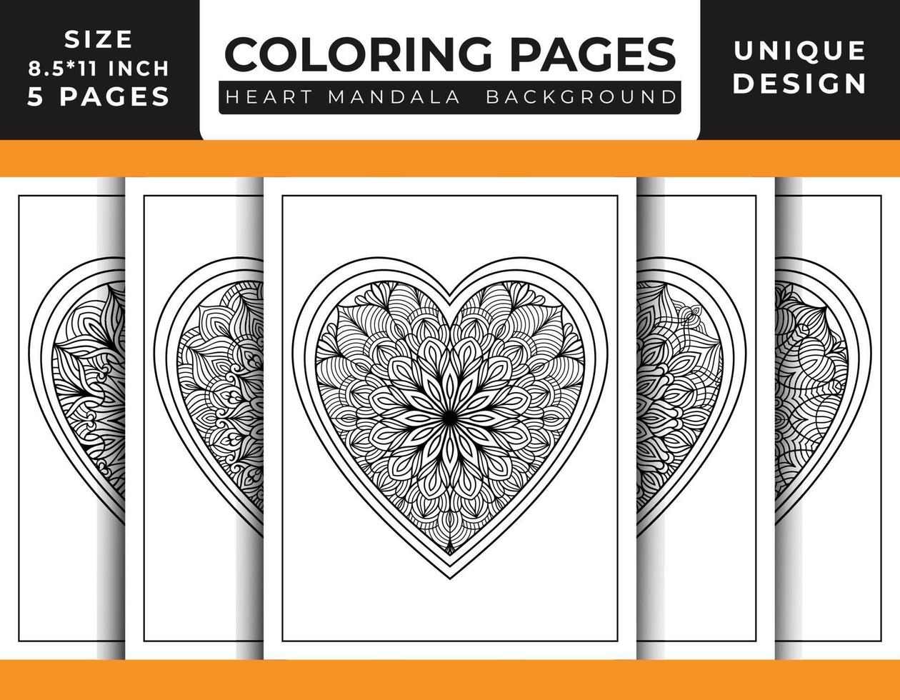 pages de coloriage d'art de motif de mandala floral en forme de coeur pour adultes, dessins au trait dessinés à la main, pages de coloriage de mandala floral de coeur de griffonnage vecteur