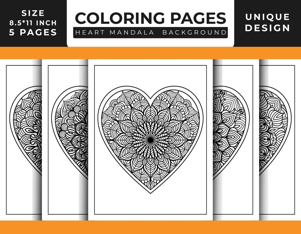 pages de coloriage d'art de motif de mandala floral en forme de coeur pour adultes, dessins au trait dessinés à la main, pages de coloriage de mandala floral de coeur de griffonnage vecteur