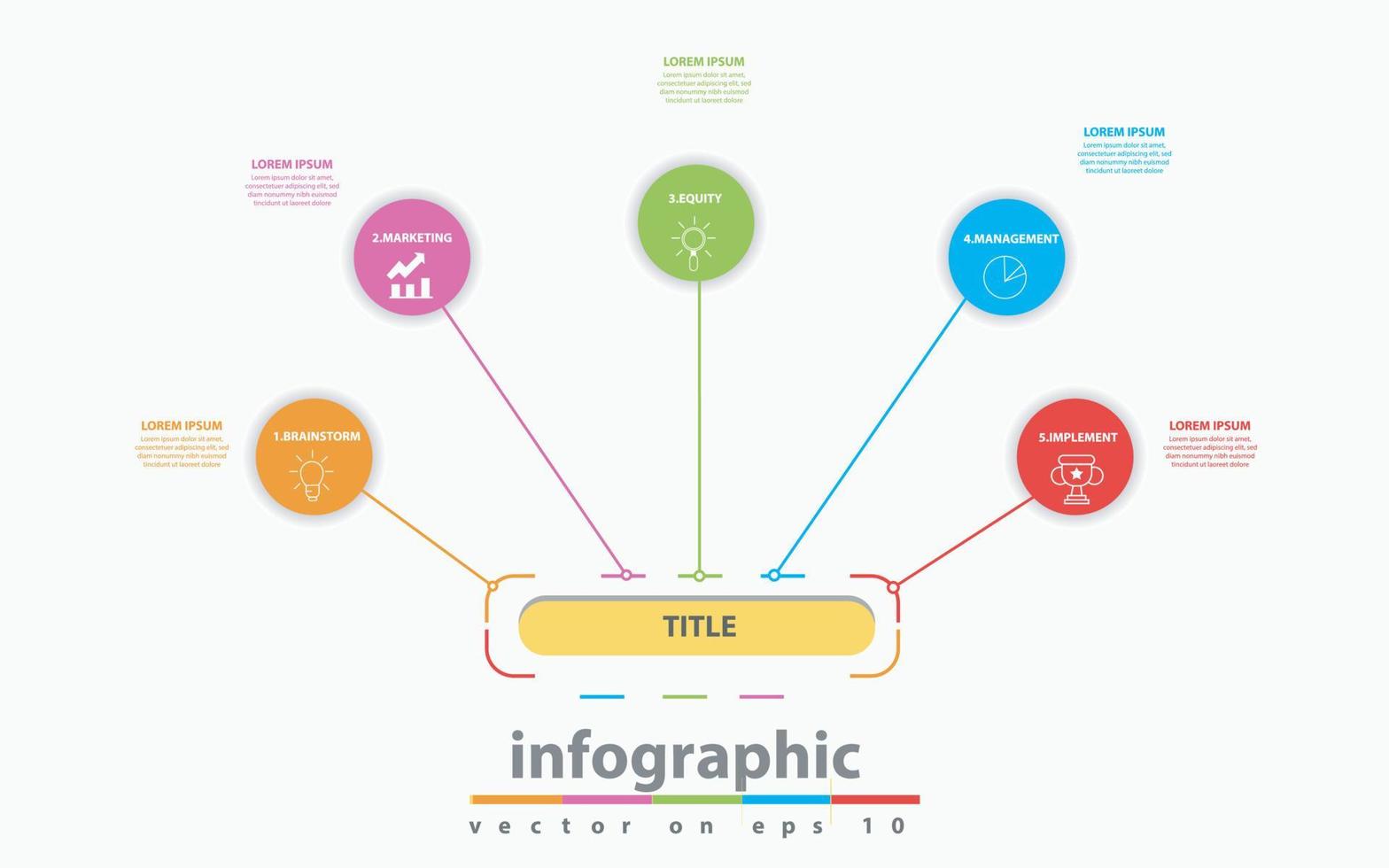 modèle d'infographie pour les entreprises. Diagramme de carte mentale moderne en 5 étapes avec sujets, infographie vectorielle de présentation. vecteur