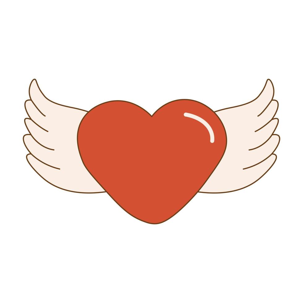 personnage en forme de coeur avec des ailes dans un style rétro. élément de décor ornemental de vacances de la saint-valentin. bon pour la carte de voeux, la conception de tatouage. isolé sur fond blanc vecteur