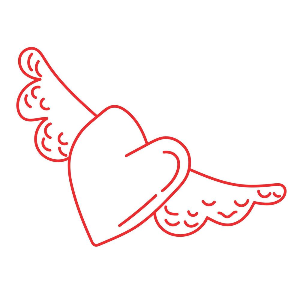 coeur de doodle rouge avec des ailes dessinées à la main. élément de décor ornemental de vacances de la saint-valentin. bon pour la carte de voeux, la conception de tatouage. isolé sur fond blanc vecteur