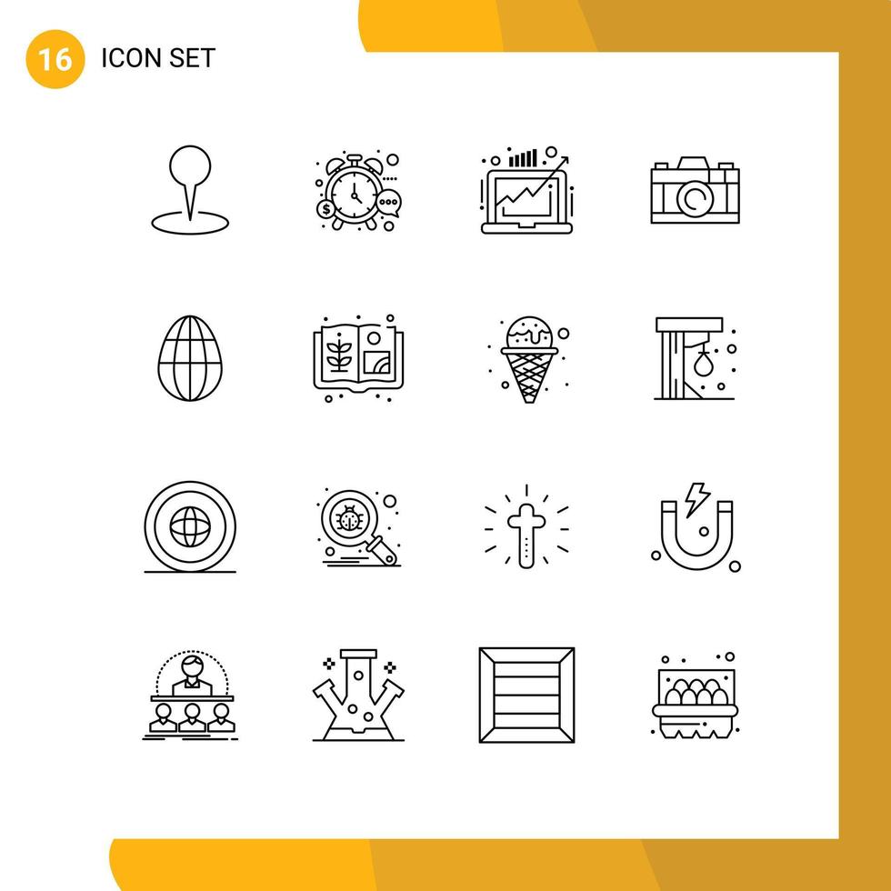 ensemble de 16 contours vectoriels sur la grille pour les éléments de conception vectoriels modifiables du marché de la caméra de montre d'image d'oeuf vecteur