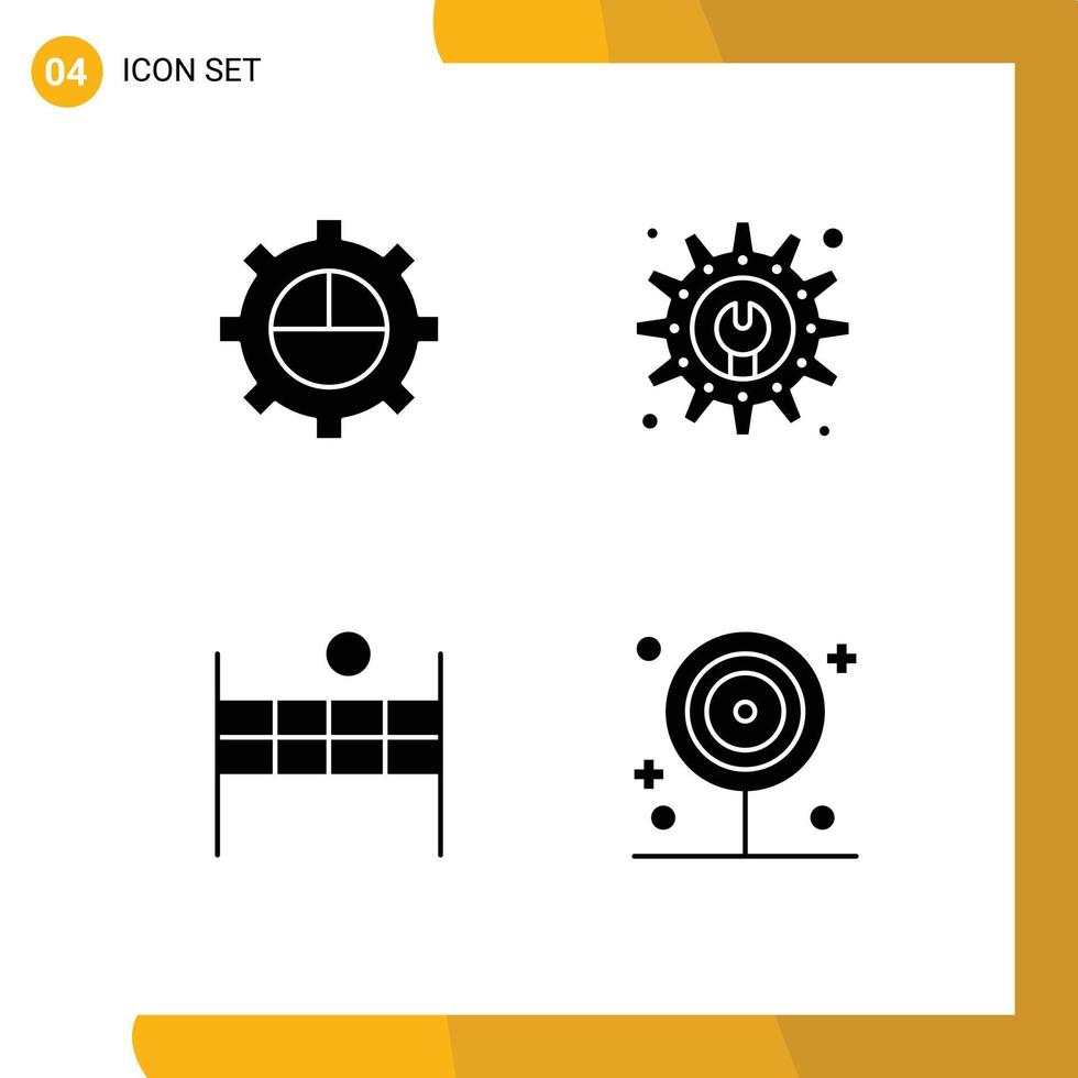 pack de 4 signes et symboles de glyphes solides modernes pour les supports d'impression Web tels que les éléments de conception vectoriels modifiables de nourriture d'entretien d'équipement de volley-ball d'entreprise vecteur