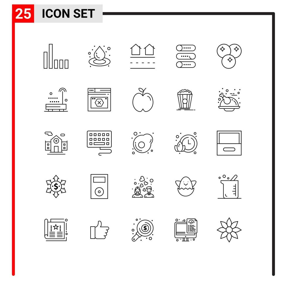 symboles d'icônes universelles groupe de 25 lignes modernes de logement de canneberge alimentaire sur des éléments de conception vectoriels modifiables de l'appareil vecteur