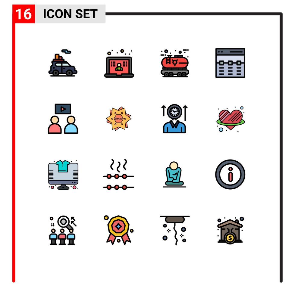 groupe de 16 signes et symboles de lignes remplies de couleurs plates pour l'interface hero eco header power éléments de conception vectoriels créatifs modifiables vecteur