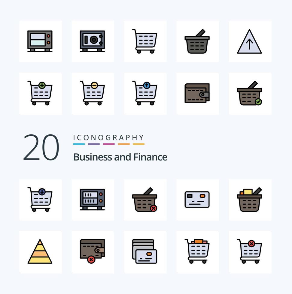 20 pack d'icônes de couleur rempli de ligne de finance comme panier panier shopping panier commerce électronique vecteur