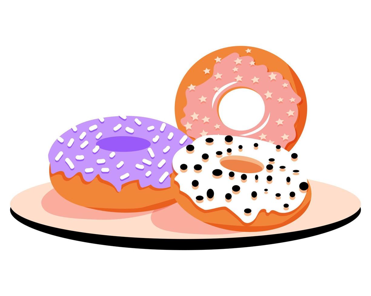 beignets glacés sur assiette. aliments sucrés. le dessert. illustration vectorielle. vecteur