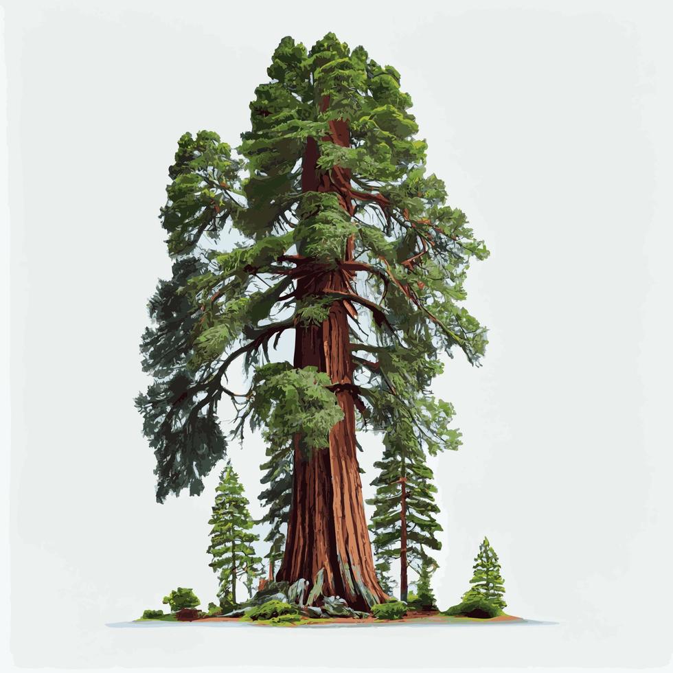 arbre le plus haut vert réaliste du séquoia du monde sur fond blanc - vecteur