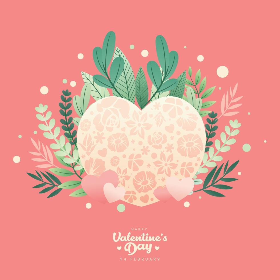 conception abstraite du coeur de la saint-valentin avec illustration de plante florale pour la carte d'invitation de couverture de livre de bannière vecteur