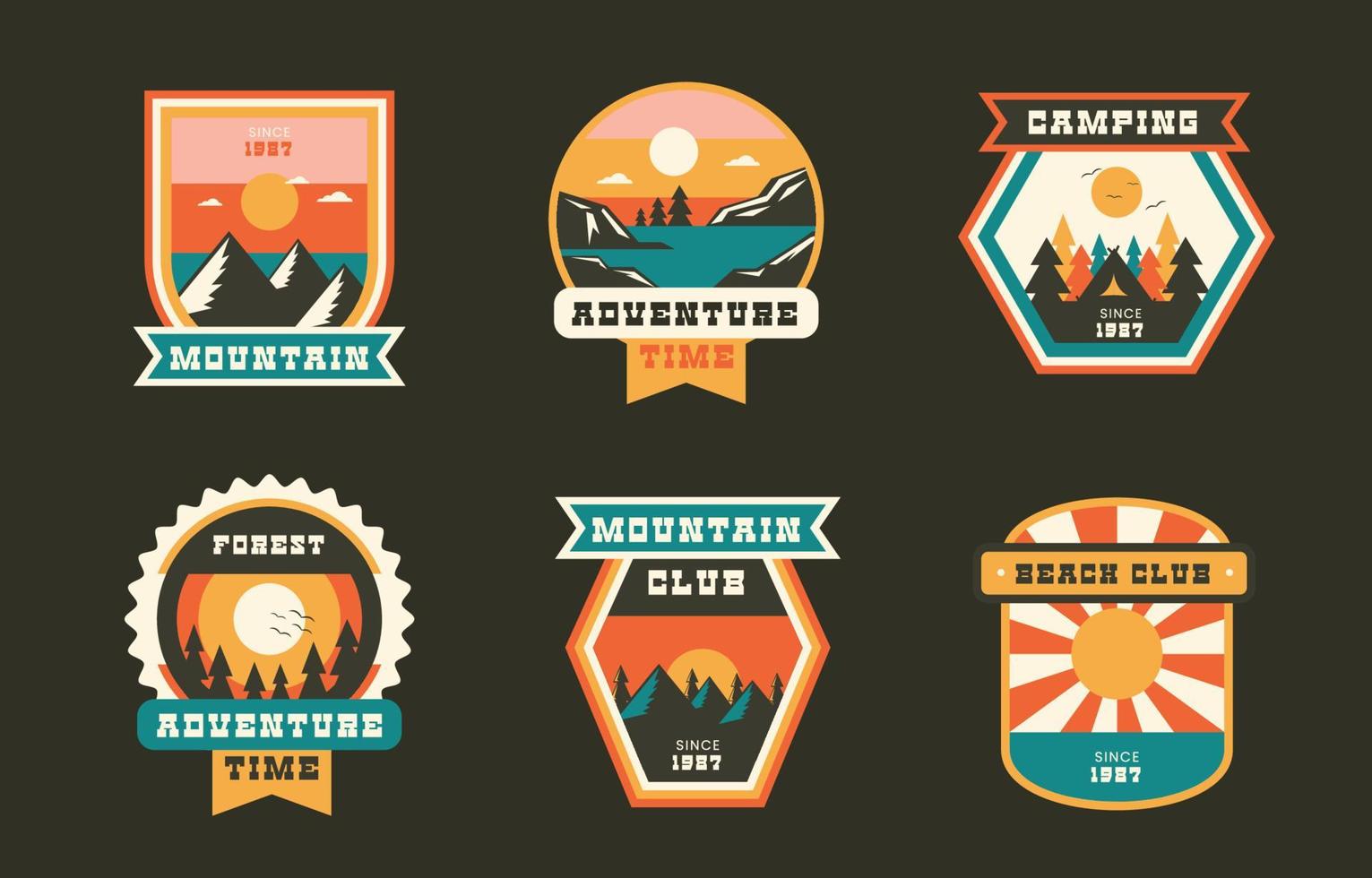 collection de badges d'aventure vintage plat vecteur