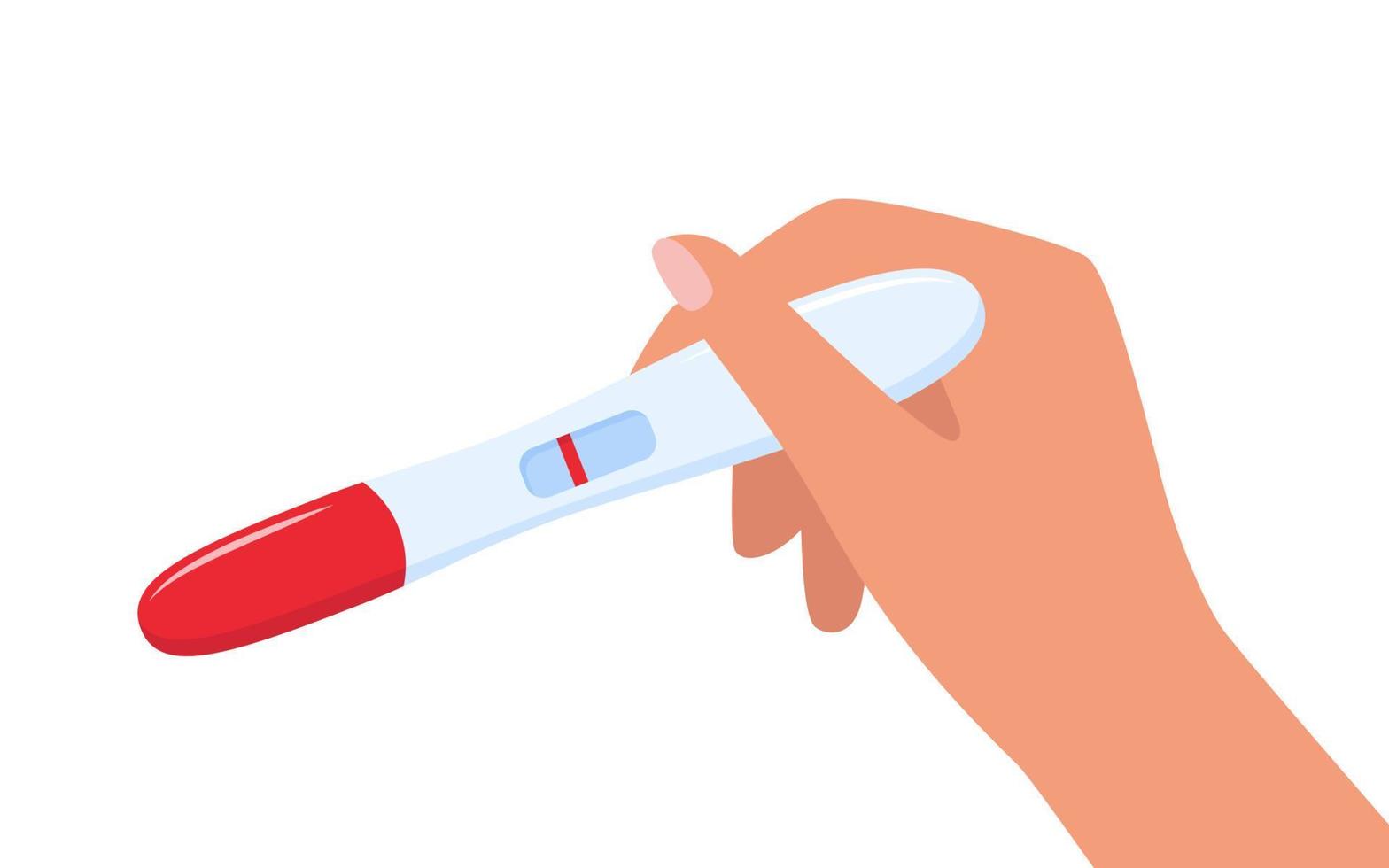 test de grossesse avec une ligne dans la main de la femme. résultat de test de grossesse négatif. planifier un bébé, la maternité, les soins de santé. illustration vectorielle. vecteur