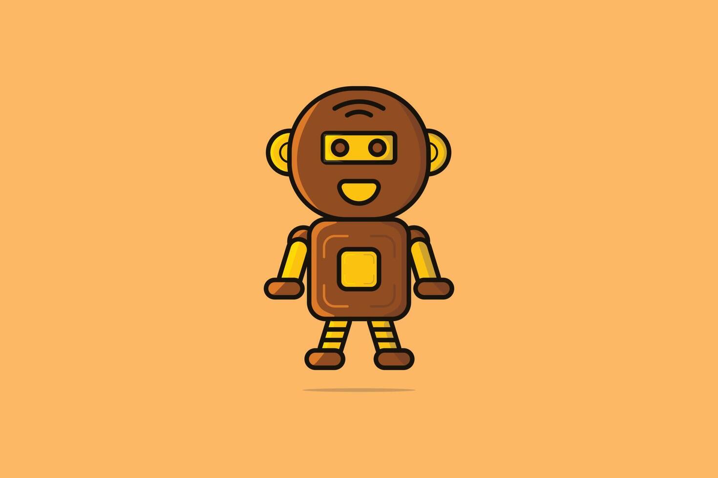 illustration vectorielle de personnage de dessin animé de robot. concept d'icône de robot de technologie. conception de vecteur de symbole de personnage de mascotte de robot d'aide mignon. robot intelligent avec ombre sur la conception de logo de fond orange.