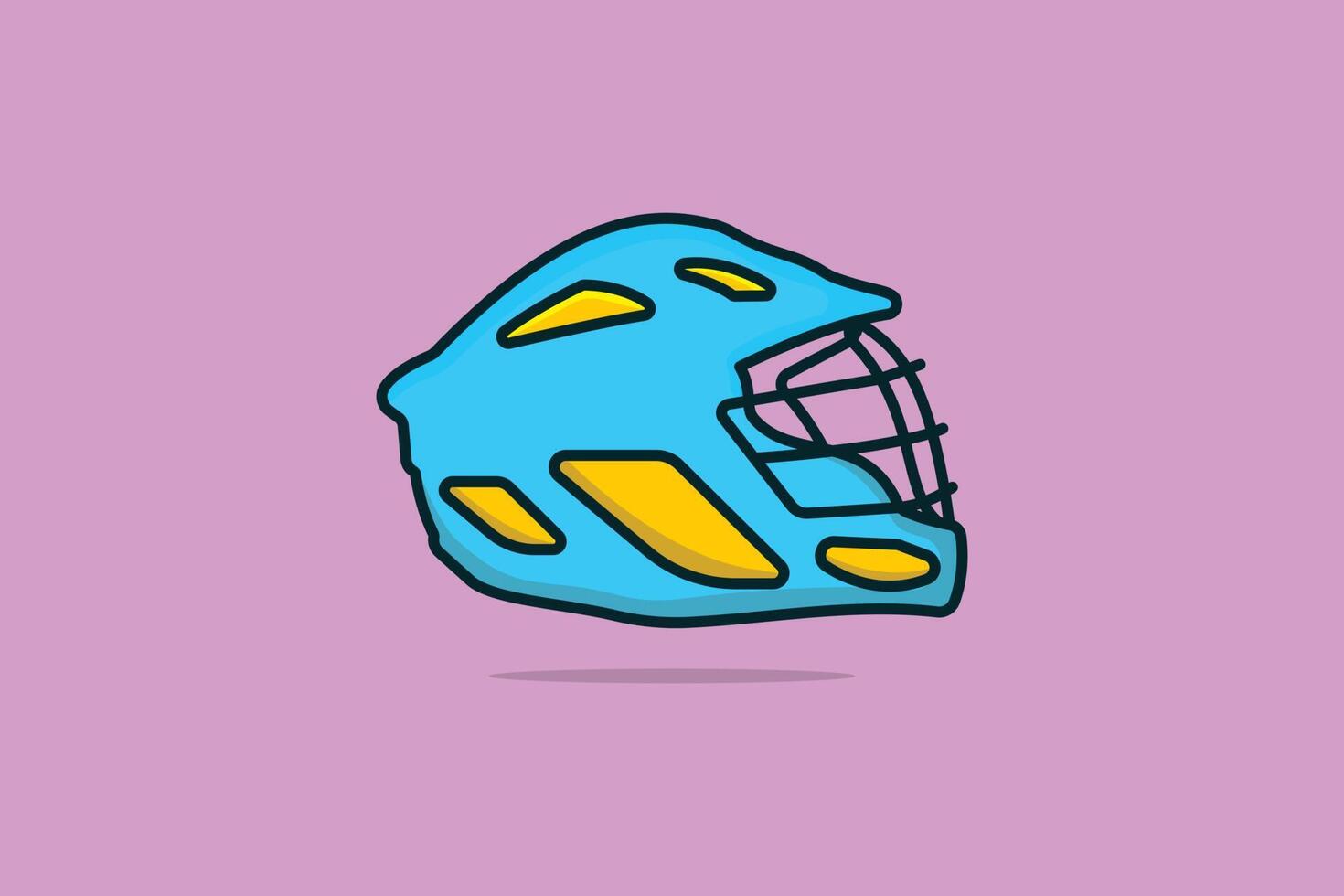 casque de gardien de but de hockey avec illustration vectorielle de visière de protection en métal. concept d'icône d'objet de jeu de sport. conception vectorielle de vue latérale du casque de sport de hockey avec ombre sur fond violet. vecteur