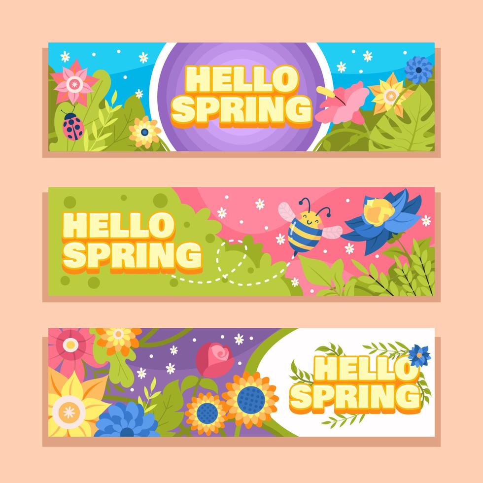 bannière de fleurs colorées pour le printemps vecteur