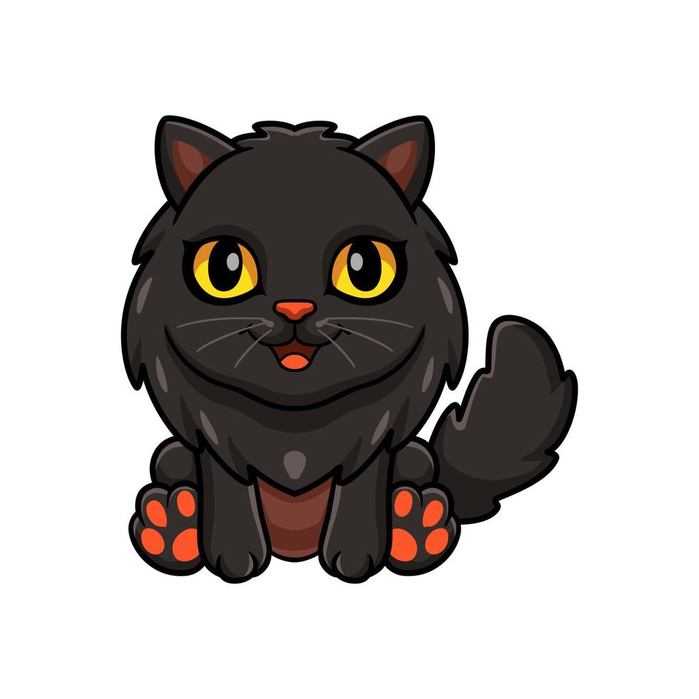 mignon, chat persan noir, dessin animé, séance vecteur