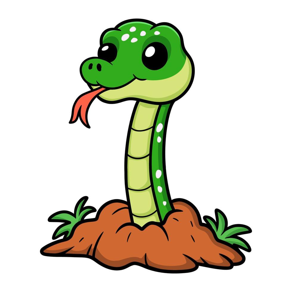 mignon, vert, arbre, python, dessin animé, dehors, depuis, trou vecteur