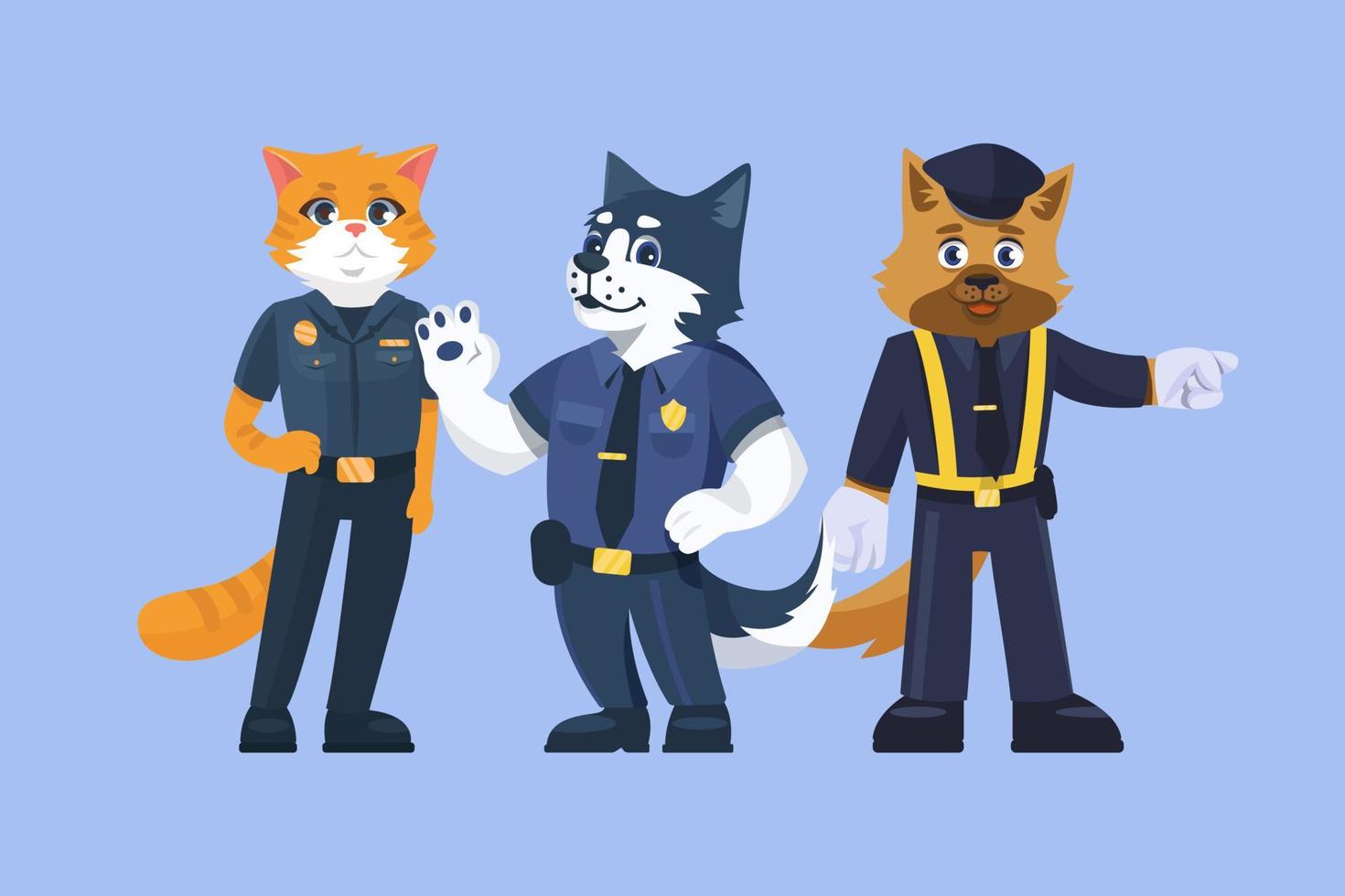 animaux de dessin animé chat et chien policier en uniforme. illustration vectorielle plane vecteur