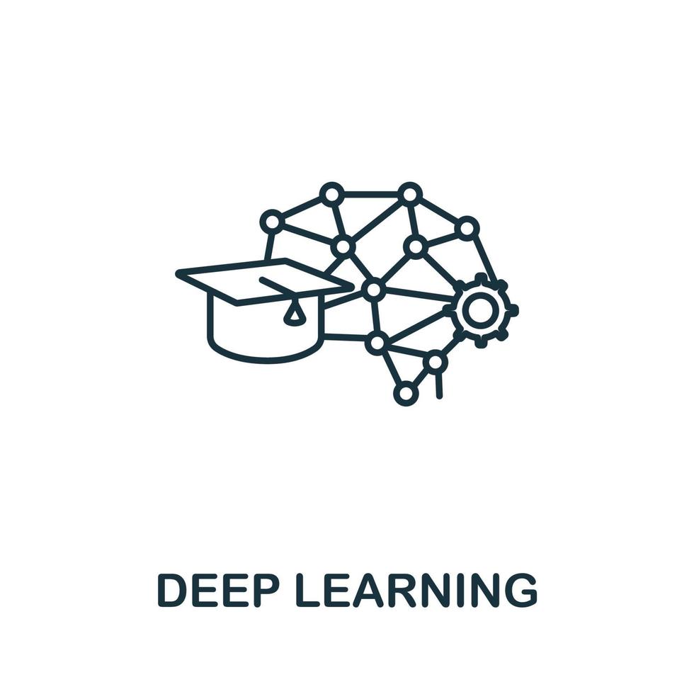 icône d'apprentissage en profondeur de la collection d'intelligence artificielle. icône d'apprentissage en profondeur de ligne simple pour les modèles, la conception Web et les infographies vecteur