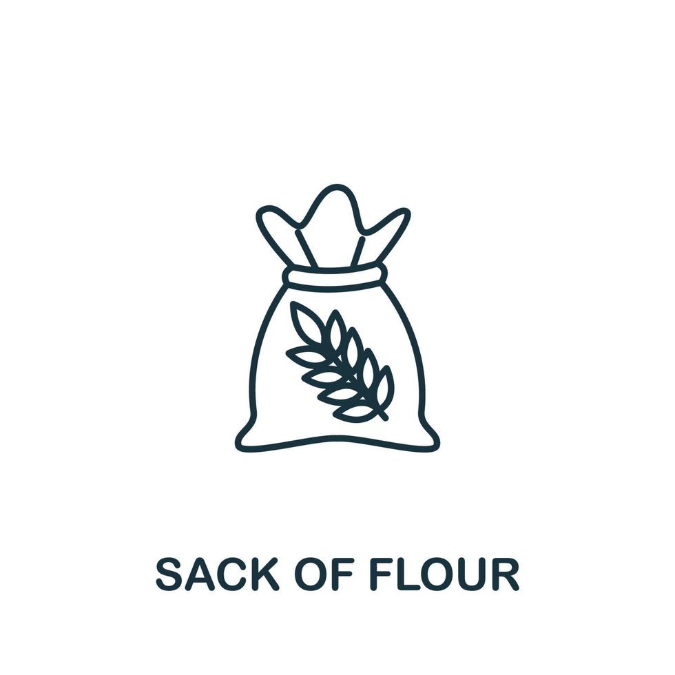 sac d'icône de farine de la collection de boulangerie. élément de ligne simple sac de symbole de farine pour les modèles, la conception Web et les infographies vecteur