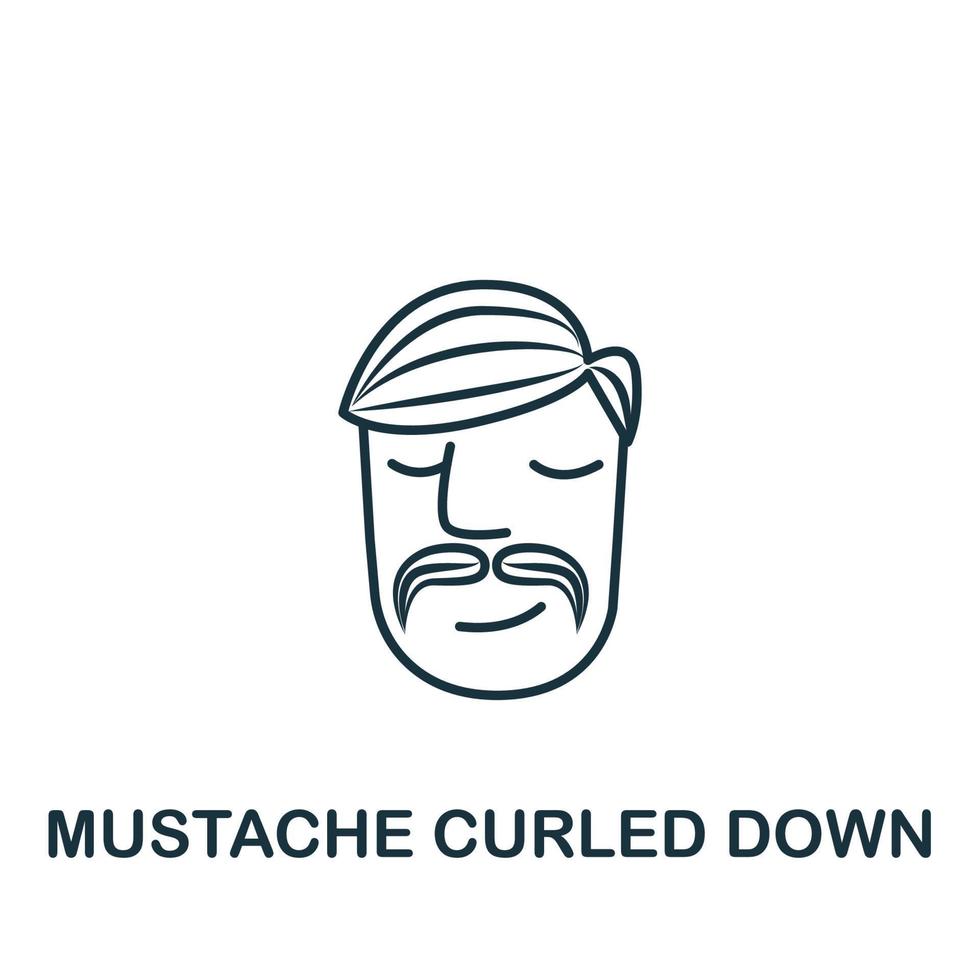 icône tourbillonnante de moustache de la collection de salon de coiffure. moustache d'élément de ligne simple tourbillonnant vers le bas symbole pour les modèles, la conception web et l'infographie vecteur