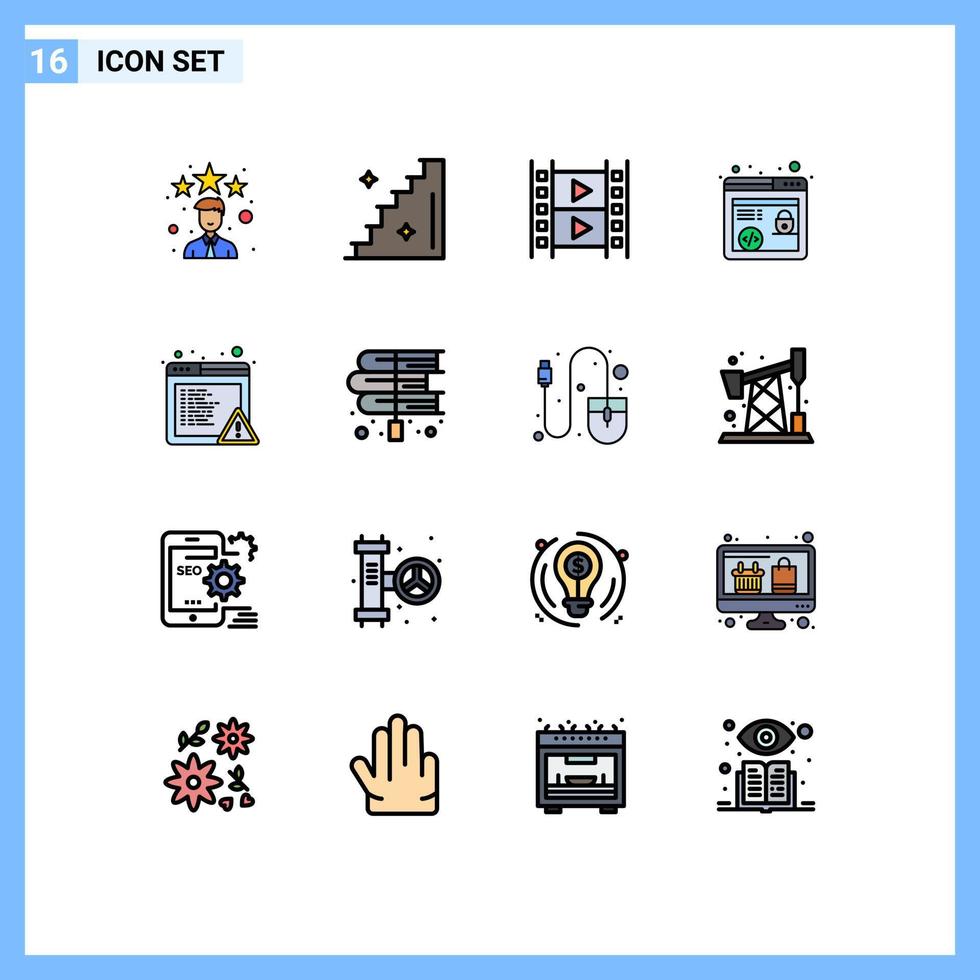 interface mobile ligne remplie de couleurs plates ensemble de 16 pictogrammes d'alerte média de navigateur de livre marketing éléments de conception vectoriels créatifs modifiables vecteur