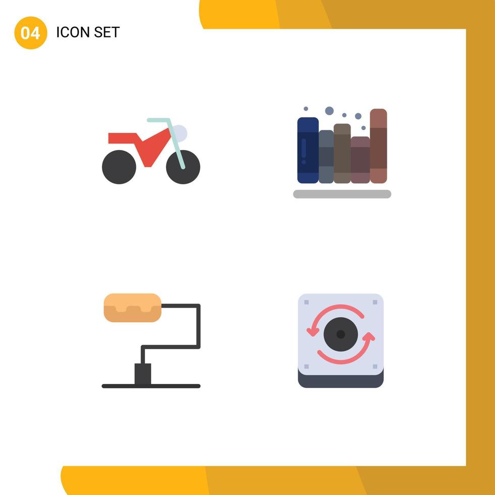 ensemble de 4 symboles d'icônes d'interface utilisateur modernes signes pour les livres sonores de moto rouleau de peinture éléments de conception vectoriels modifiables vecteur