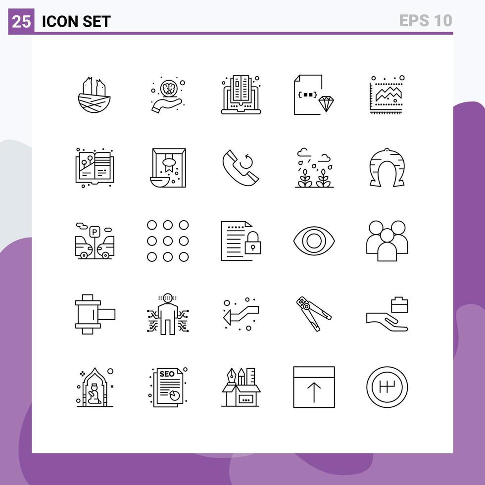 groupe de 25 lignes signes et symboles pour le développement de livre de document de diagramme codage éléments de conception vectoriels modifiables vecteur