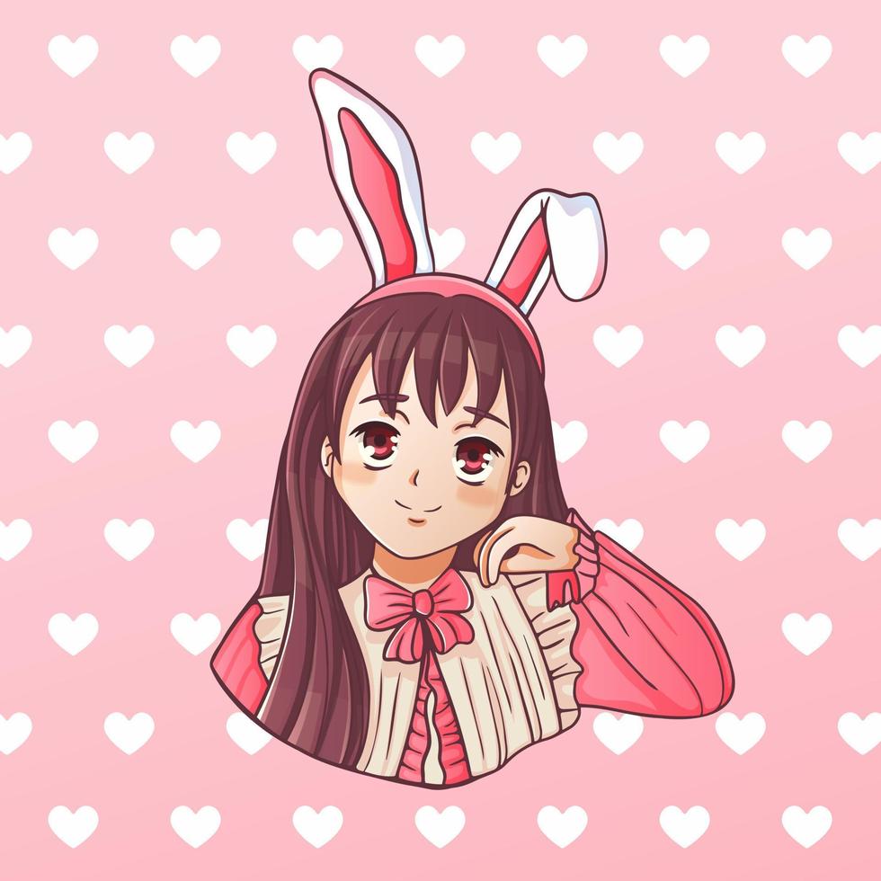 dessin animé fille anime avec des oreilles de lapin vecteur