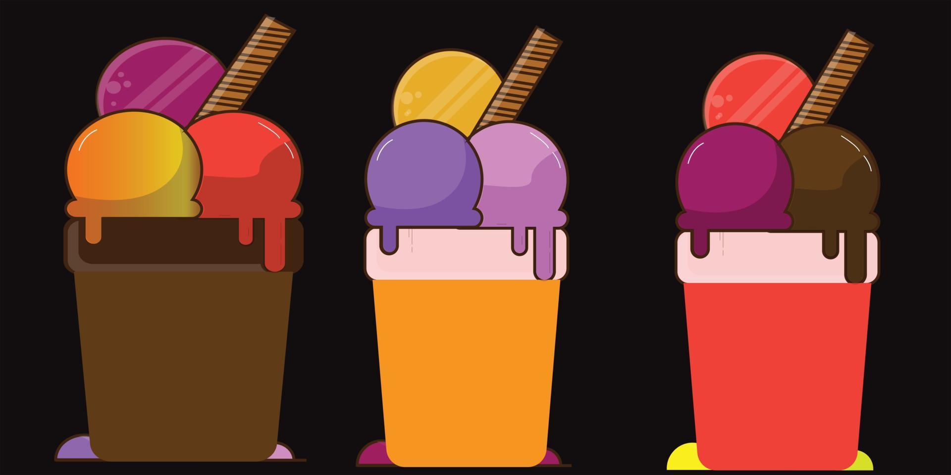 illustration de jeu de crème glacée congelée. conception d'icône de crème glacée de cône avec un regard délicieux. délicieux vecteur de crème glacée à la vanille crémeuse en été avec un look savoureux et rafraîchissant.