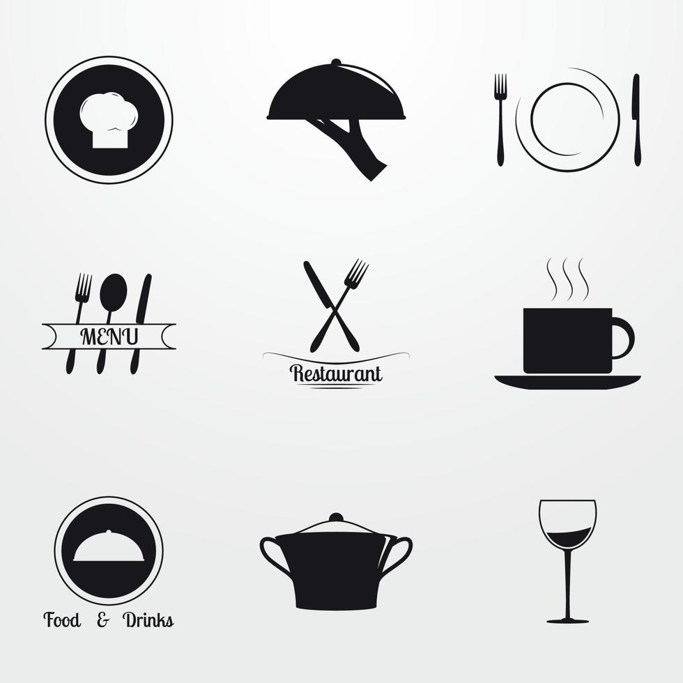 définir des icônes sur un restaurant à thème en silhouette vecteur