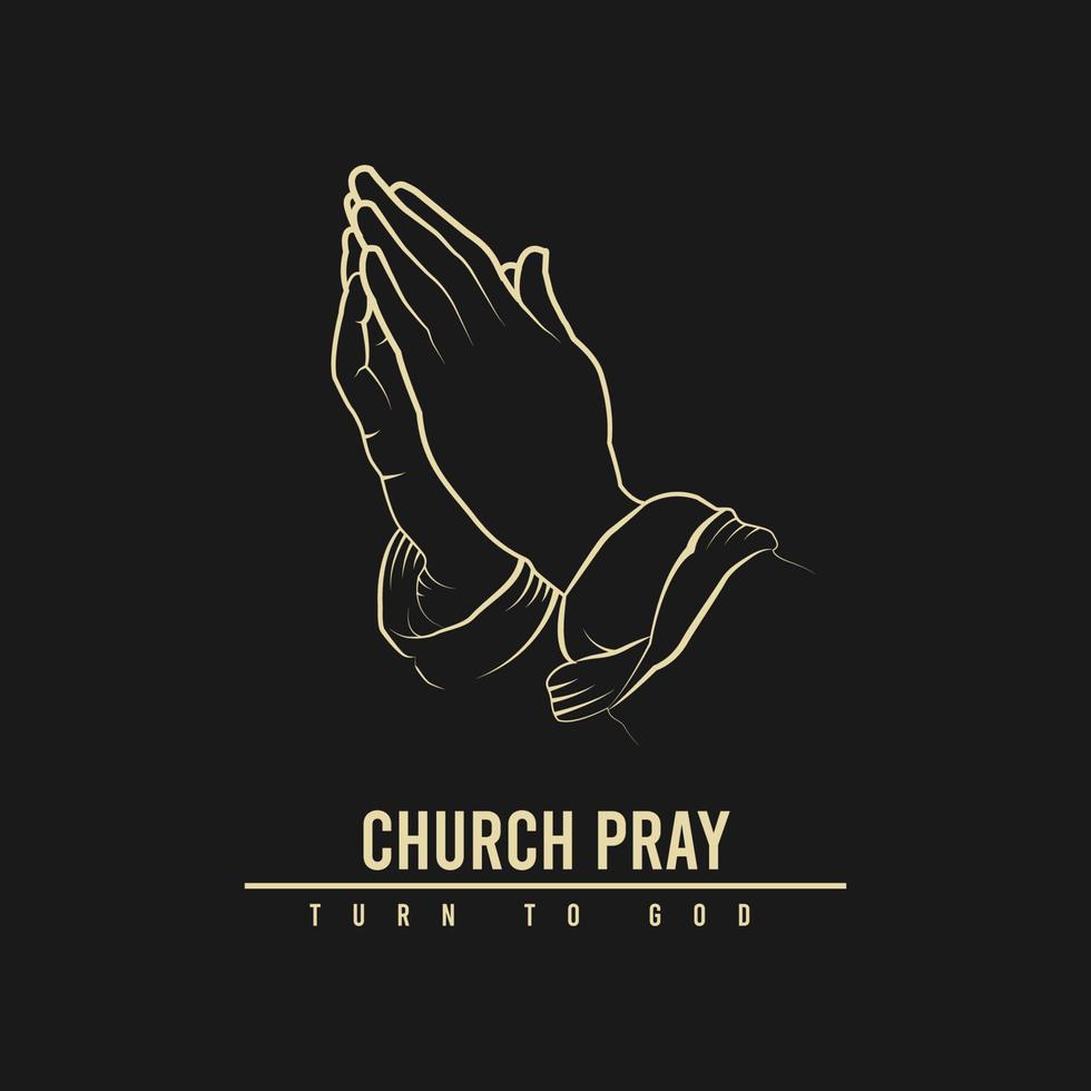 conception de logo de prière d'église, conception d'illustration de main vecteur