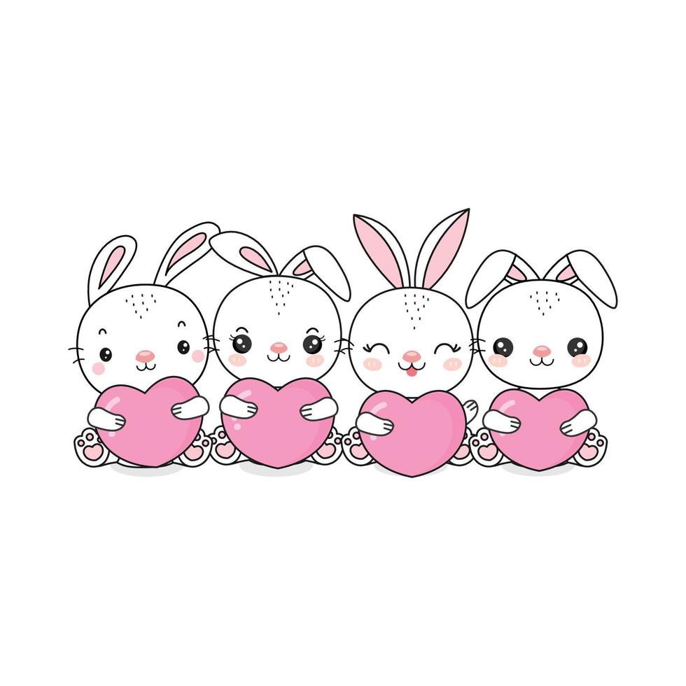 lapins mignons tenant des coeurs. conception de personnage de dessin animé pour la saint valentin. vecteur