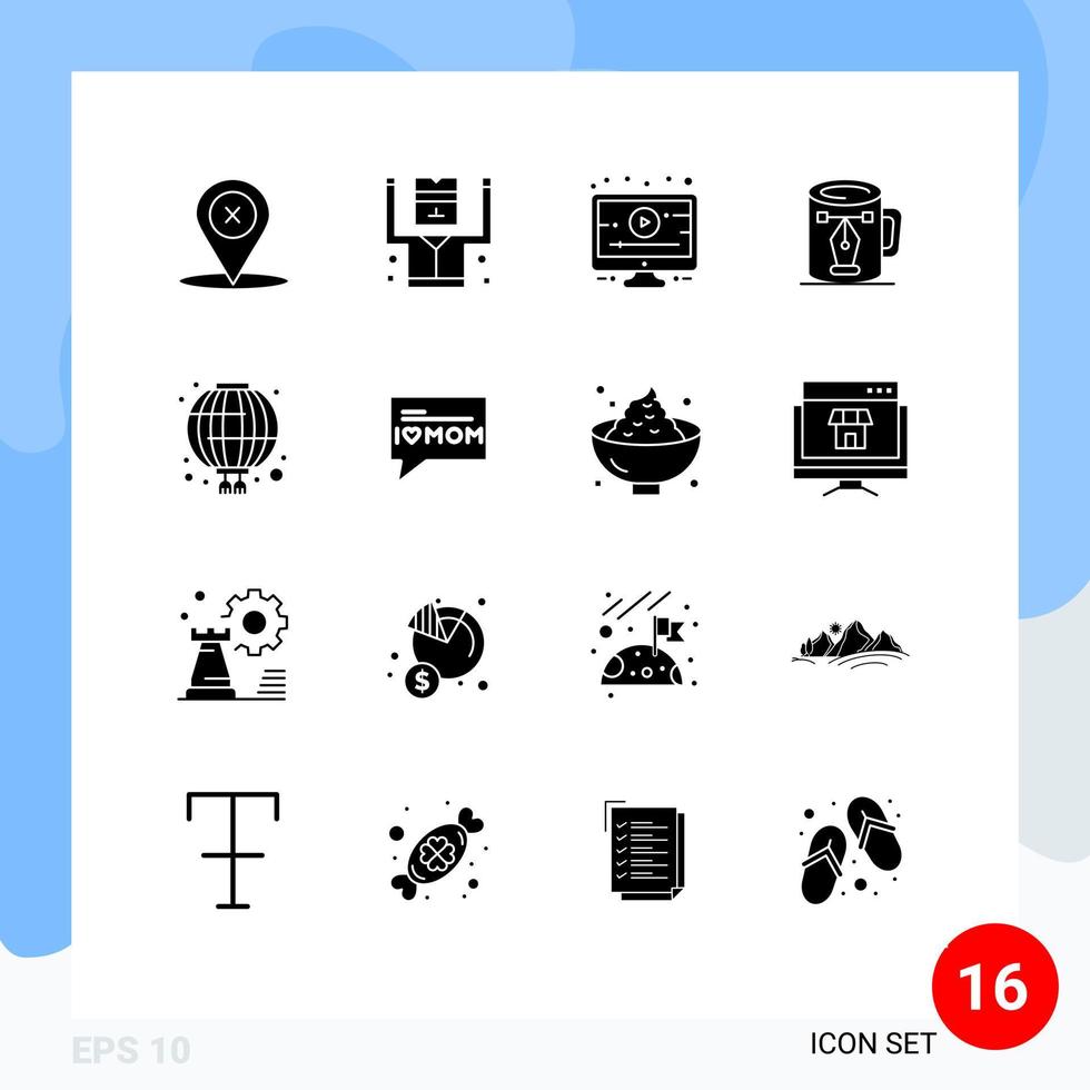 pack de 16 glyphes solides créatifs de nœuds chinois tasse de conception de leçon éléments de conception vectoriels modifiables vecteur