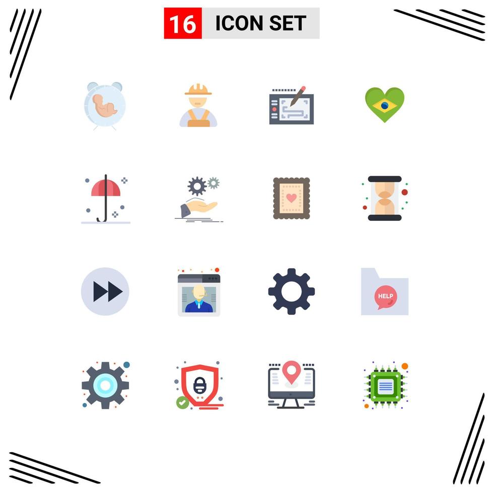 16 couleurs plates universelles définies pour les applications web et mobiles sécurité amour tablette drapeau coeur pack modifiable d'éléments de conception de vecteur créatif