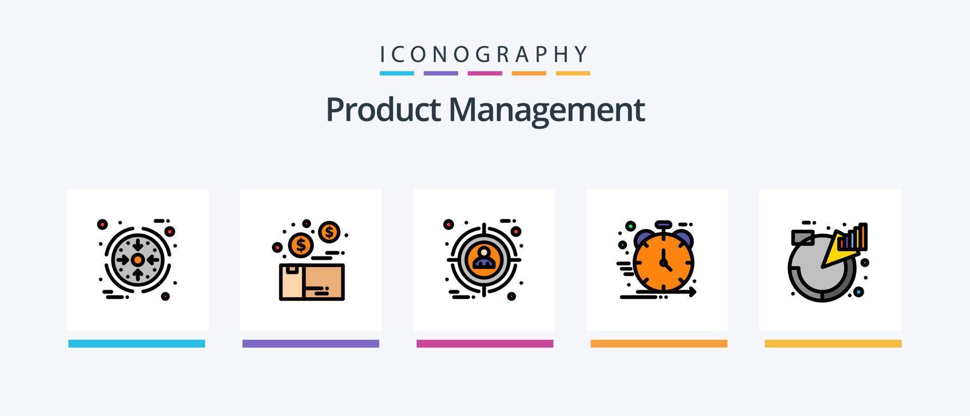 ligne de gestion de produits remplie de 5 packs d'icônes, y compris global. marque. produit. productivité. pensée. conception d'icônes créatives vecteur