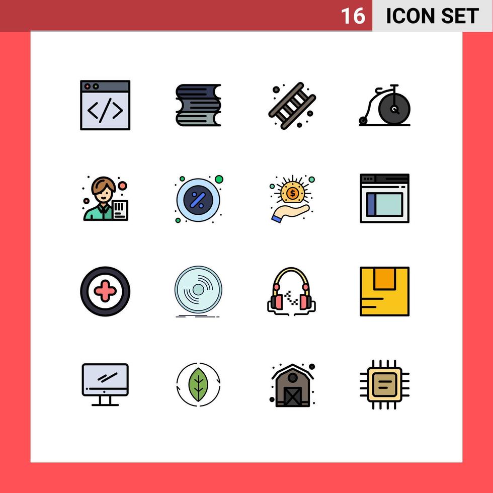 interface mobile ligne remplie de couleur plate ensemble de 16 pictogrammes d'anciens éléments de conception de vecteur créatif modifiables de véhicule de travail de comptable asiatique