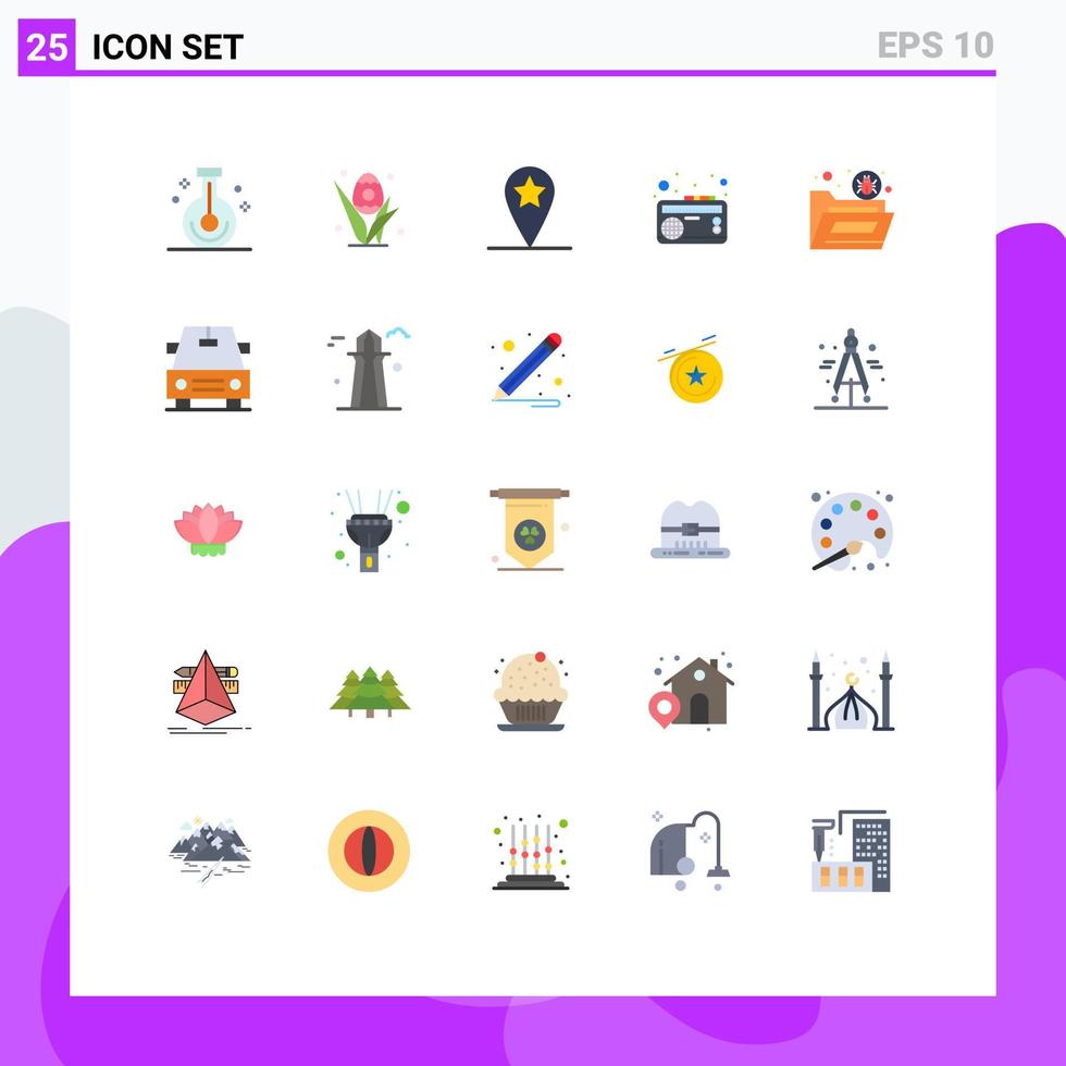 interface mobile couleur plate ensemble de 25 pictogrammes d'éléments de conception vectoriels modifiables de fréquence de bande de pâques musique bug vecteur