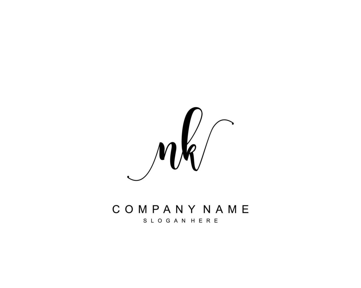monogramme initial de beauté nk et design élégant du logo, logo manuscrit de la signature initiale, mariage, mode, floral et botanique avec modèle créatif. vecteur