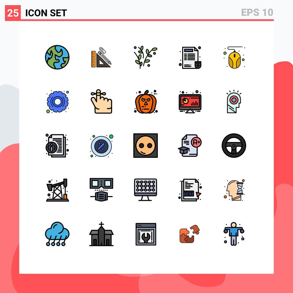 ensemble moderne de 25 pictogrammes de couleurs plates de lignes remplies d'éléments de conception vectoriels modifiables de ressort d'hôpital de clip médical informatique vecteur