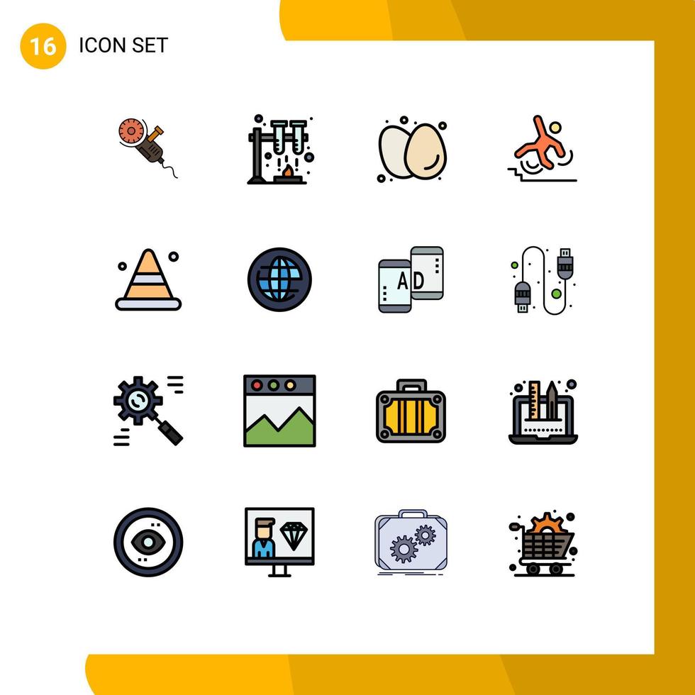 groupe de 16 signes et symboles de lignes remplies de couleurs plates pour l'automne des œufs à la coque ont échoué des éléments de conception vectoriels créatifs modifiables vecteur