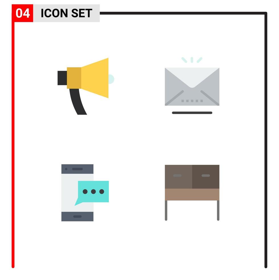 interface mobile icône plate ensemble de 4 pictogrammes d'annonces contact mégaphone lettre éléments de conception vectoriels modifiables mobiles vecteur